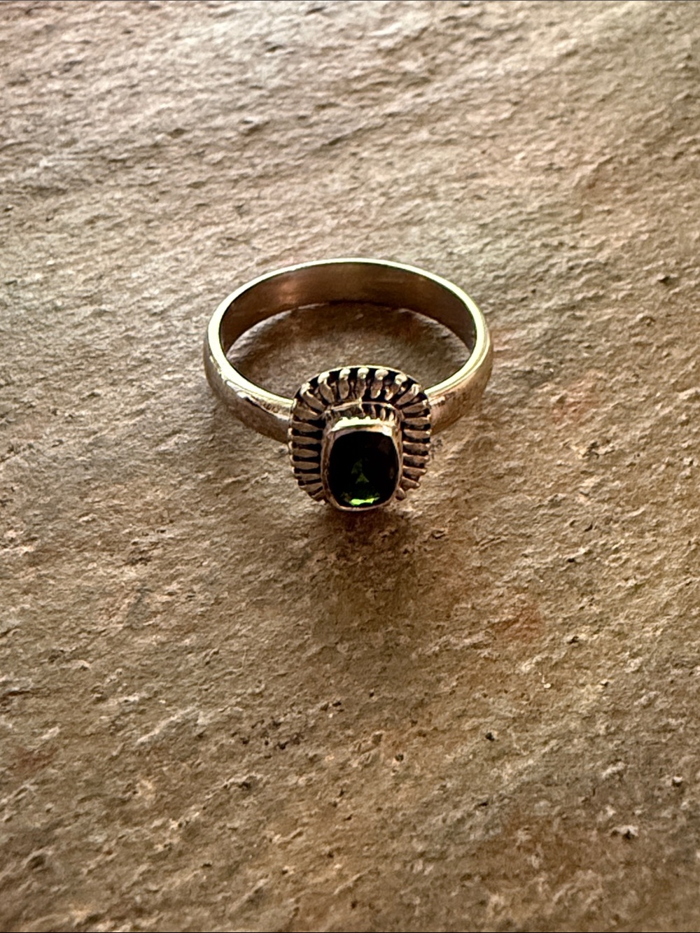 Sterling Silver Green Stone Halo Ring - NEW!